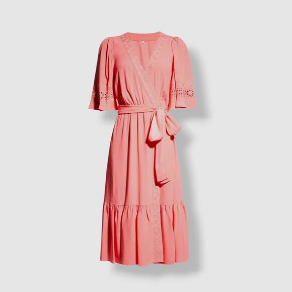 Kobi Halperin Elaine Flamingo Short Flutter Sleeve Wrap Midi Dress Women’s XL - Picture 14 of 14